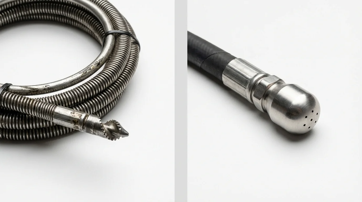Drain snake cable and hydro jetting nozzle used for drain cleaning in Waverly, MN