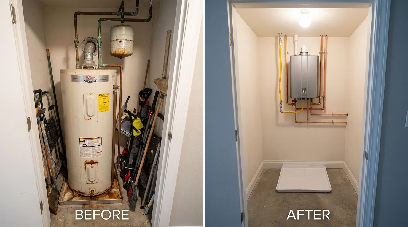 Tank water heater versus wall-mounted tankless unit comparison for Waverly, MN homeowners