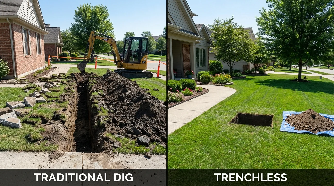 Trenchless sewer repair with minimal yard damage versus traditional excavation in Waverly, MN